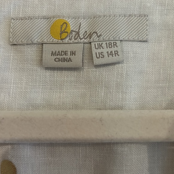 Boden 100% linen metallic gold polka dot button up shirt size 14 - Picture 6 of 6